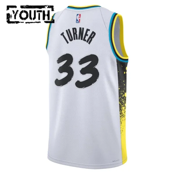 Camiseta Indiana Pacers Myles Turner City Edition 2024-25 Blanco Swingman para Niño