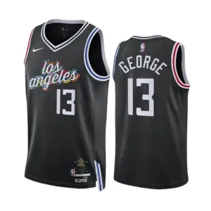 Camiseta LA Clippers Paul George 13 City Edition 2022-23 Negro Swingman para Hombre