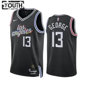 Camiseta LA Clippers Paul George 13 City Edition 2022-23 Negro Swingman para Niño