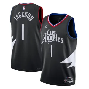 Camiseta LA Clippers Reggie Jackson 1 Statement Edition Negro Swingman para Hombre