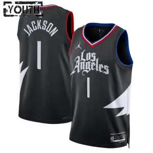 Camiseta LA Clippers Reggie Jackson 1 Statement Edition Negro Swingman para Niño