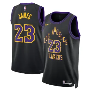 Camiseta Los Angeles Lakers Lebron James City Edition 2023-24 Negro Swingman para Hombre