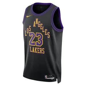 Camiseta Los Angeles Lakers Lebron James City Edition 2023-24 Negro Swingman para Hombre