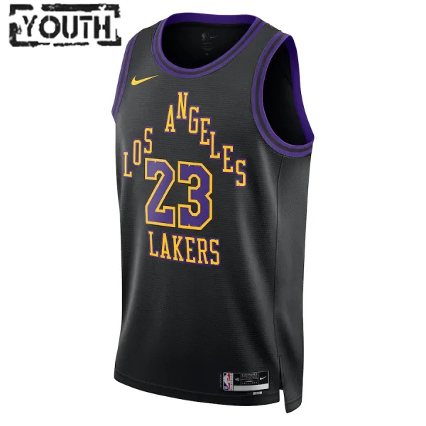 Camiseta Los Angeles Lakers Lebron James City Edition 2023-24 Negro Swingman para Niño