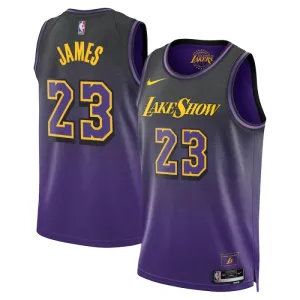 Camiseta Los Angeles Lakers Lebron James City Edition 2024-25 Púrpura Swingman para Hombre