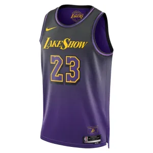 Camiseta Los Angeles Lakers Lebron James City Edition 2024-25 Púrpura Swingman para Hombre