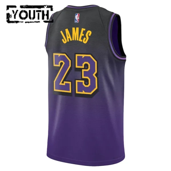 Camiseta Los Angeles Lakers Lebron James City Edition 2024-25 Púrpura Swingman para Niño