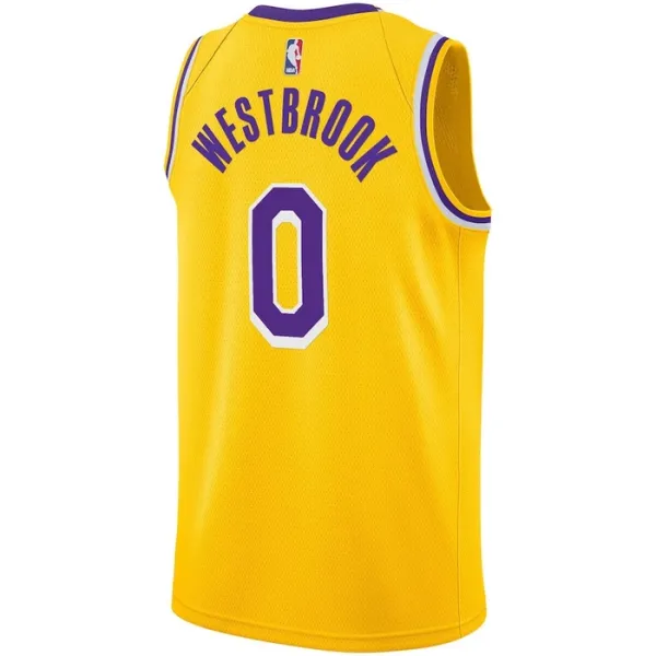 Camiseta Los Angeles Lakers Russell Westbrook 0 Icon Edition Oro Swingman para Hombre