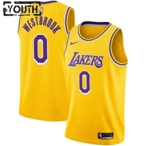 Camiseta Los Angeles Lakers Russell Westbrook 0 Icon Edition Oro Swingman para Niño