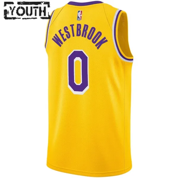 Camiseta Los Angeles Lakers Russell Westbrook 0 Icon Edition Oro Swingman para Niño