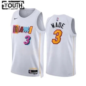 Camiseta Miami Heat Dwyane Wade 3 City Edition 2022-23 Blanco Swingman para Niño