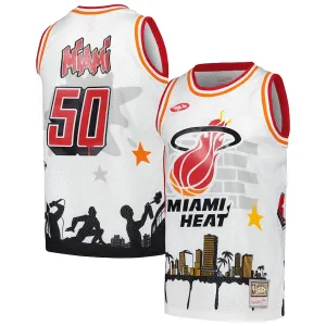 Camiseta Miami Heat Mitchell Ness x Tats Cru Edition Hardwood Classics 2023-24 Blanco Swingman para Hombre
