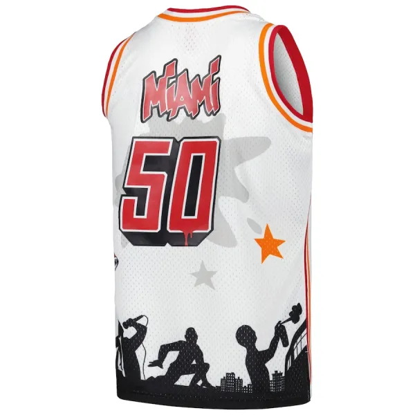 Camiseta Miami Heat Mitchell Ness x Tats Cru Edition Hardwood Classics 2023-24 Blanco Swingman para Hombre