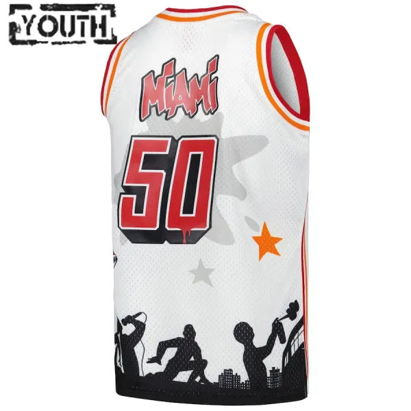 Camiseta Miami Heat Mitchell Ness x Tats Cru Edition Hardwood Classics 2023-24 Blanco Swingman para Niño