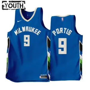 Camiseta Milwaukee Bucks Bobby Portis JR 9 City Edition 2022-23 Azul Swingman para Niño