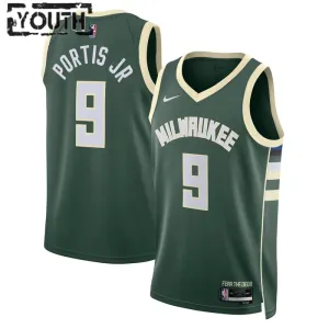 Camiseta Milwaukee Bucks Bobby Portis JR 9 Icon Edition Verde Swingman para Niño