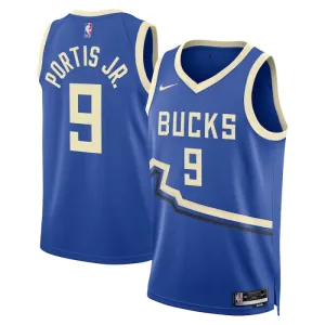 Camiseta Milwaukee Bucks Bobby Portis JR City Edition 2024-25 Azul Swingman para Hombre