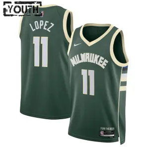 Camiseta Milwaukee Bucks Brook Lopez 11 Icon Edition Verde Swingman para Niño