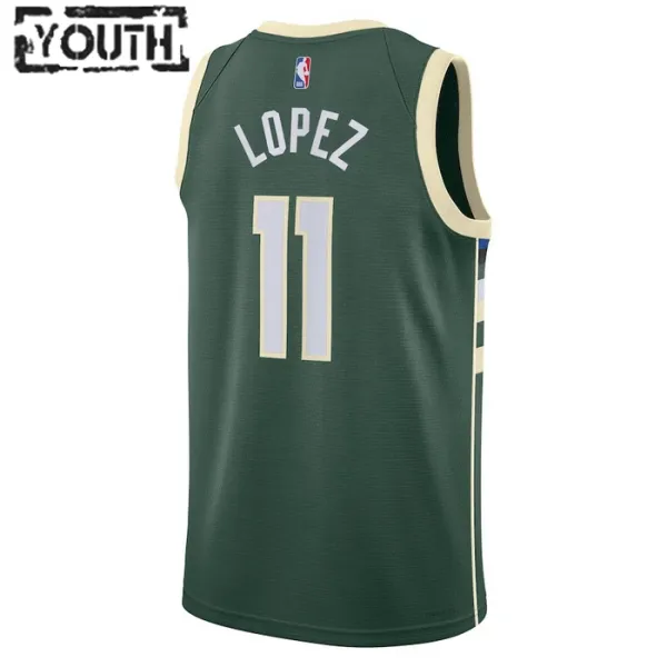 Camiseta Milwaukee Bucks Brook Lopez 11 Icon Edition Verde Swingman para Niño