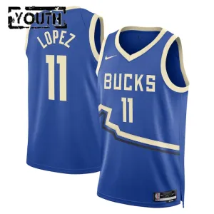 Camiseta Milwaukee Bucks Brook Lopez City Edition 2024-25 Azul Swingman para Niño