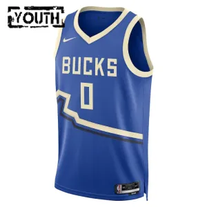 Camiseta Milwaukee Bucks Damian Lillard City Edition 2024-25 Azul Swingman para Niño