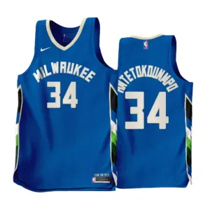 Camiseta Milwaukee Bucks Giannis Antetokounmpo 34 City Edition 2022-23 Azul Swingman para Hombre