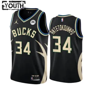 Camiseta Milwaukee Bucks Giannis Antetokounmpo 34 Statement Edition Negro Swingman para Niño Camiseta Milwaukee Bucks Giannis Antetokounmpo 34 Statement Edition Negro Swingman para Niño