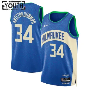 Camiseta Milwaukee Bucks Giannis Antetokounmpo City Edition 2023-24 Real Swingman para Niño