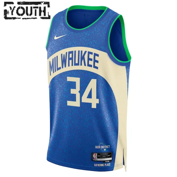 Camiseta Milwaukee Bucks Giannis Antetokounmpo City Edition 2023-24 Real Swingman para Niño