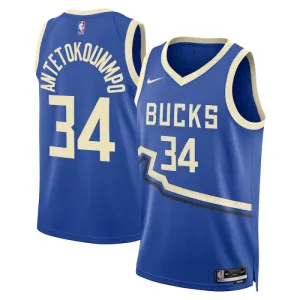 Camiseta Milwaukee Bucks Giannis Antetokounmpo City Edition 2024-25 Azul Swingman para Hombre