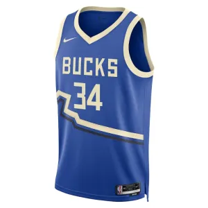 Camiseta Milwaukee Bucks Giannis Antetokounmpo City Edition 2024-25 Azul Swingman para Hombre