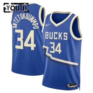 Camiseta Milwaukee Bucks Giannis Antetokounmpo City Edition 2024-25 Azul Swingman para Niño