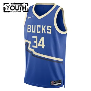 Camiseta Milwaukee Bucks Giannis Antetokounmpo City Edition 2024-25 Azul Swingman para Niño