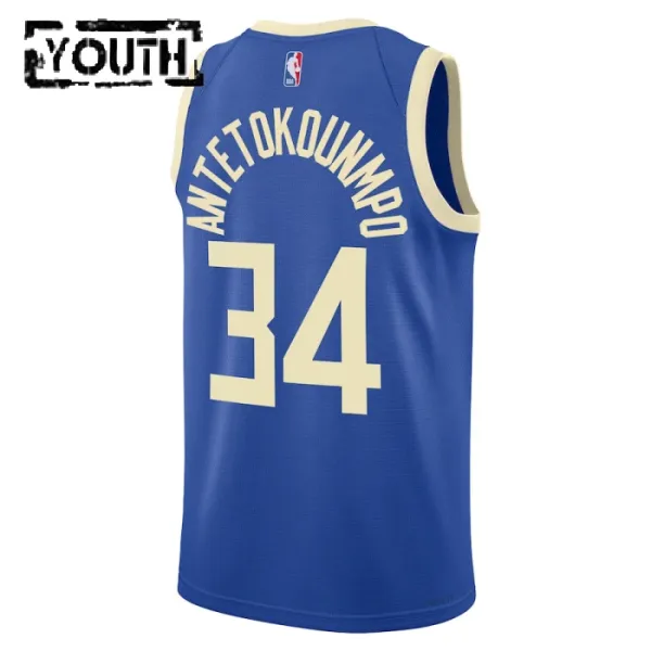 Camiseta Milwaukee Bucks Giannis Antetokounmpo City Edition 2024-25 Azul Swingman para Niño