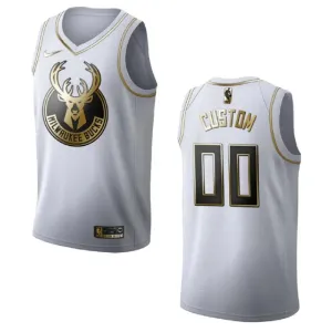Camiseta Milwaukee Bucks Golden Edition Personalizada Blanco Swingman para Hombre