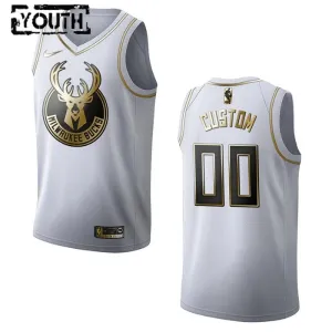 Camiseta Milwaukee Bucks Golden Edition Personalizada Blanco Swingman para Niño