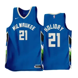 Camiseta Milwaukee Bucks Jrue Holiday 21 City Edition 2022-23 Azul Swingman para Hombre Camiseta Milwaukee Bucks Jrue Holiday 21 City Edition 2022-23 Azul Swingman para Hombre