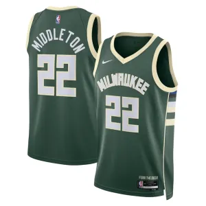 Camiseta Milwaukee Bucks Khris Middleton 22 Icon Edition Verde Swingman para Hombre
