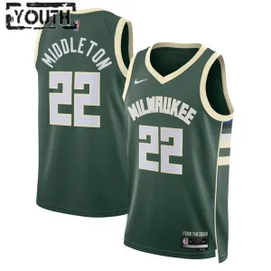 Camiseta Milwaukee Bucks Khris Middleton 22 Icon Edition Verde Swingman para Niño