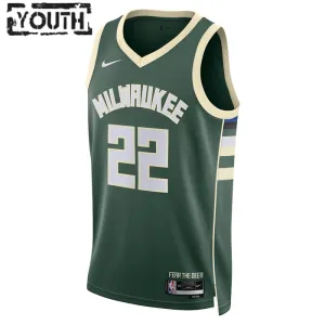 Camiseta Milwaukee Bucks Khris Middleton 22 Icon Edition Verde Swingman para Niño