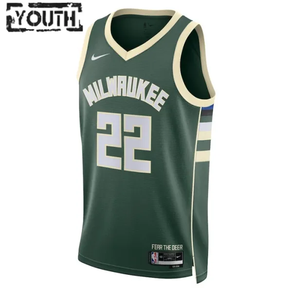 Camiseta Milwaukee Bucks Khris Middleton 22 Icon Edition Verde Swingman para Niño
