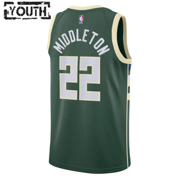 Camiseta Milwaukee Bucks Khris Middleton 22 Icon Edition Verde Swingman para Niño