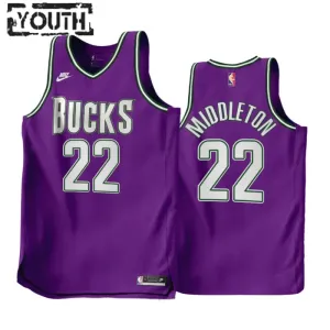 Camiseta Milwaukee Bucks Khris Middleton 22 purple Classic Edition 2022-23 Swingman para Niño