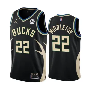 Camiseta Milwaukee Bucks Khris Middleton 22 Statement Edition Negro Swingman para Hombre