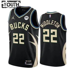 Camiseta Milwaukee Bucks Khris Middleton 22 Statement Edition Negro Swingman para Niño