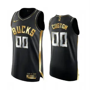 Camiseta Milwaukee Bucks Limited Golden Edition Personalizada Negro Swingman para Hombre