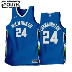 Camiseta Milwaukee Bucks Pat Connaughton 24 City Edition 2022-23 Azul Swingman para Niño