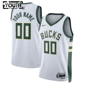 Camiseta Milwaukee Bucks Personalizada Association Edition Blanco Swingman para Niño