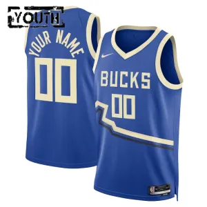 Camiseta Milwaukee Bucks Personalizada City Edition 2024-25 Azul Swingman para Niño