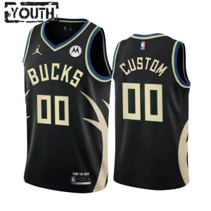 Camiseta Milwaukee Bucks Personalizada Statement Edition Negro Swingman para Niño